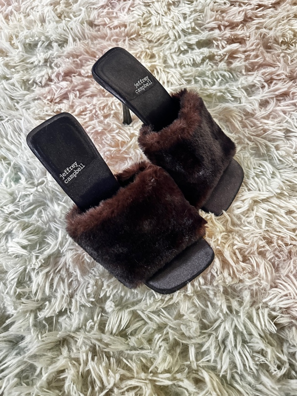 New Jeffrey Campbell Utopic Brown Faux Fur Heel Slide Sandal Size 7 - Picture 4 of 7